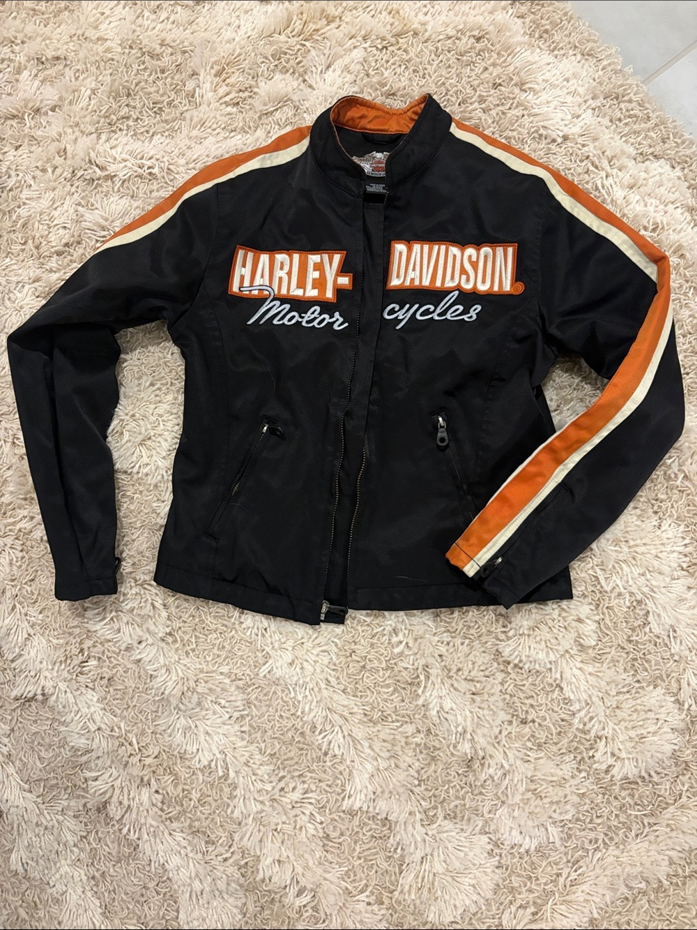Harley-Davidson Women's Black Jacket with Orange & Cream Stripe Accents